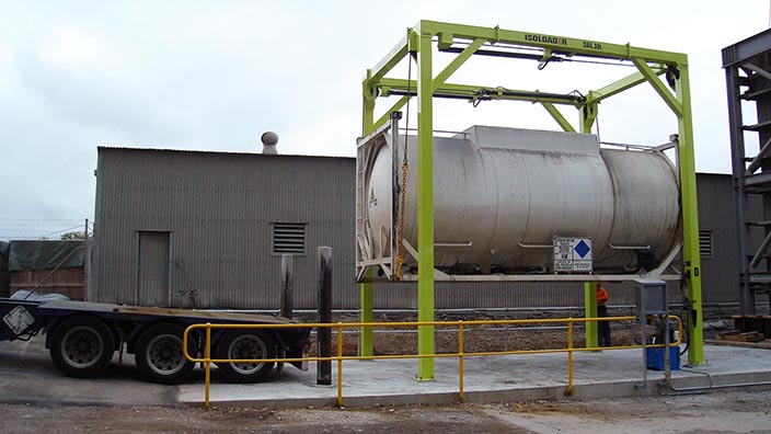 Isoloader EZLift Static Lifting Frame handling containerized chemicals for Orica in Australia